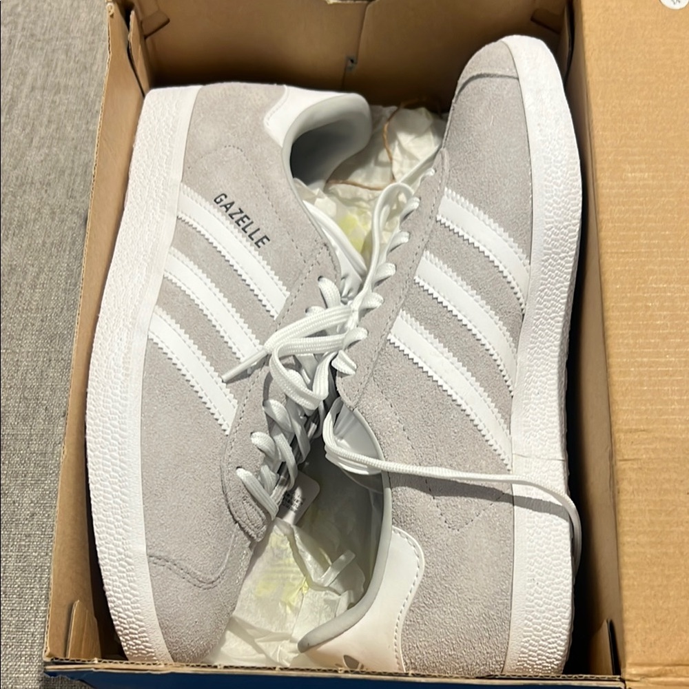 Adidas Gazelle Suede Sneakers in Light Gray and White